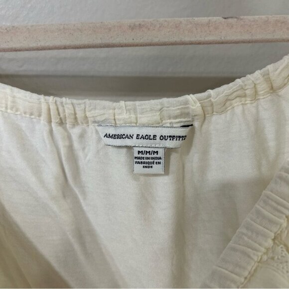 American Eagle Outfitters Cream Ruffled Tiered Off The Shoulder Blouse Medium - Picture 2 of 5